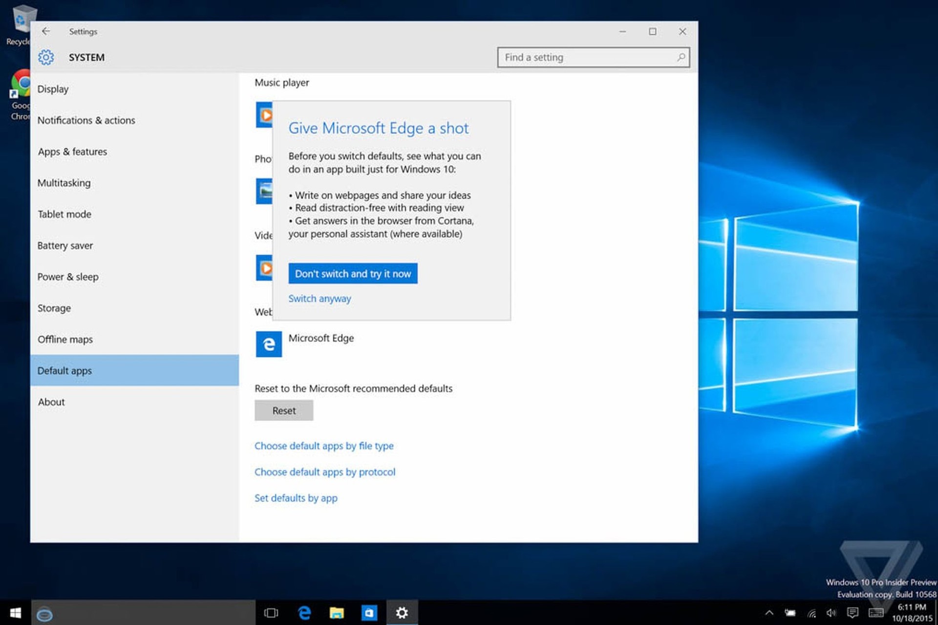 Microsoft уговаривает пользователей Windows 10 не использовать Chrome